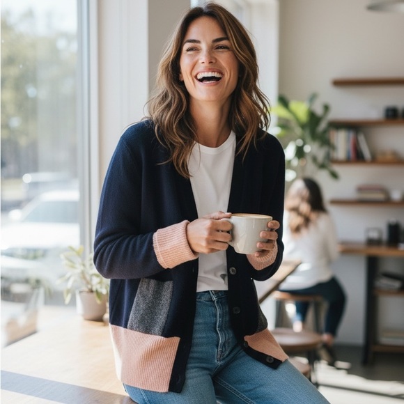 COS Sweaters - COS Navy and Pink Women's Cardigan - Casual - Wool - Size L